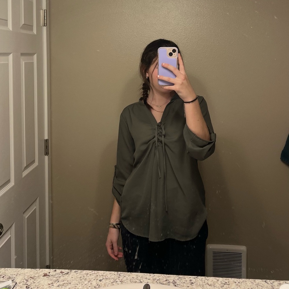 Navy green dress top
